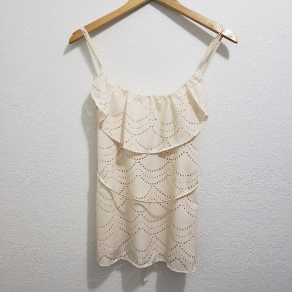 Daytrip Cream Tie Waist Tank Top with Ruffle Neck - Picture 1 of 6